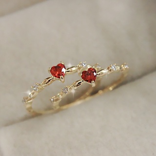 แหวนนิ้วชี้ รูปหัวใจ ประดับเพทาย สีแดง สไตล์แฟรี่ ญี่ปุ่น โรแมนติก สําหรับผู้หญิง