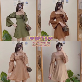 BKL พร้อมส่ง  WE2706 LOVE DRESS มินิเดรสแขนบอลลูนแต่งโบว์เล็กๆที่แขน ด้านหลังสม็อคยางยืด