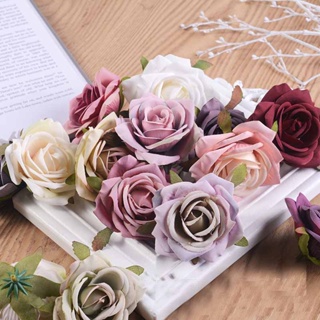 ดอกไม้ประดิษฐ์ 7 ซม. หัวกุหลาบ สีย้อนยุค สไตล์ยุโรป สําหรับงานแฮนด์เมด DIY วัสดุตกแต่งงานแต่งงาน