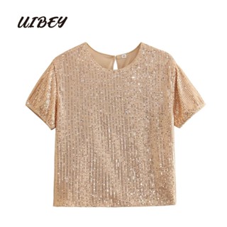 Uibey เสื้อเชิ้ต คอกลม แขนสั้น แฟชั่น 4098