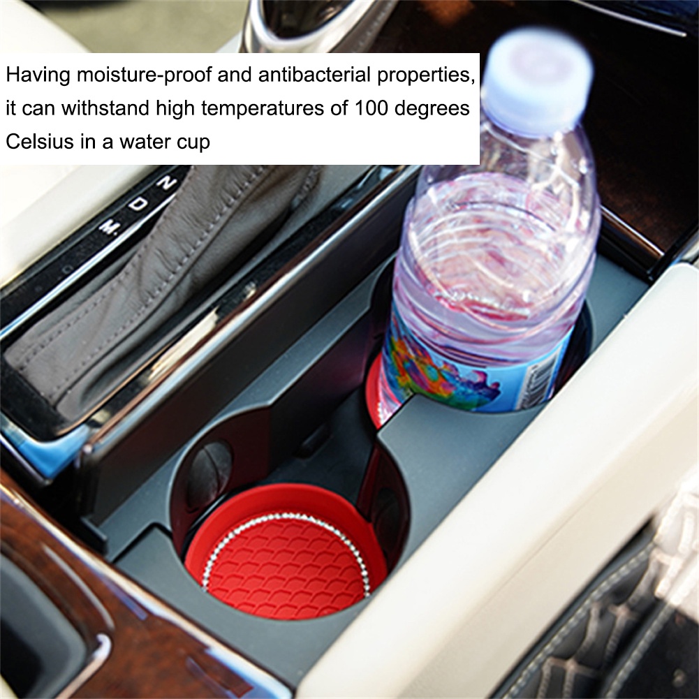 ซิลิโคนติดรถยนต์เพชรฝังถ้วยน้ำ-pad-ที่รองแก้วรถยนต์-แผ่นกันลื่นในรถยนต์-แผ่นฉนวนกันความร้อน-ที่วางแก้วในรถยนต์-cod