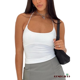 Hgm- ผู้หญิง ฤดูร้อน ติดตั้ง Cami เสื้อแขนกุด สีขาว เชือกแขวนคอ เสื้อกั๊ก ออกไปข้างนอก