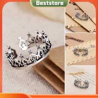 Beststore|  แหวนนิ้วมือ รูปมงกุฎ ดอกไม้ แบบเปิด ปรับได้ เครื่องประดับ สไตล์วินเทจ สําหรับผู้หญิง