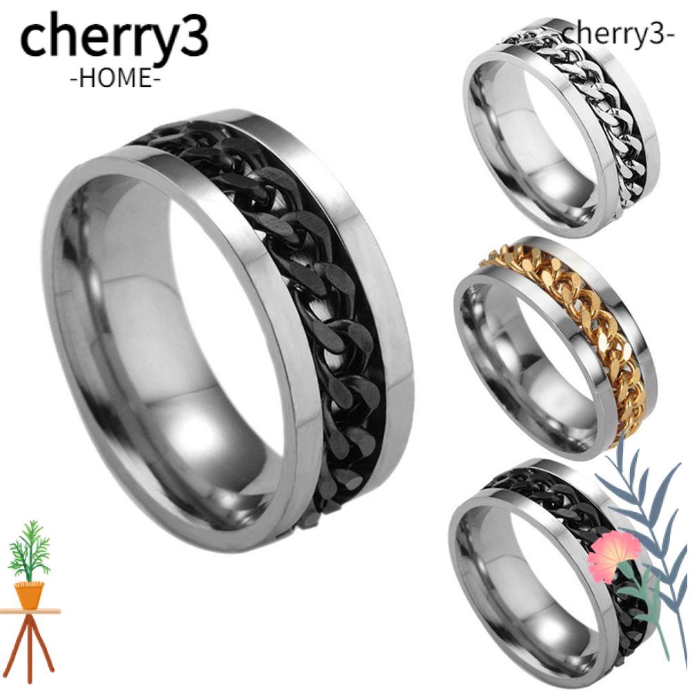 cherry-แหวนสเตนเลส-ไทเทเนียม-หมุนได้-สีเงิน-ดํา-ทอง-เครื่องประดับแฟชั่นผู้ชาย-หลากสี