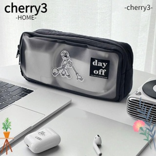 Cherry3 กระเป๋าดินสอ กระเป๋าเครื่องเขียน ความจุขนาดใหญ่ สีโปร่งใส