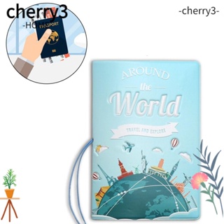 Cherry3 กระเป๋าใส่หนังสือเดินทาง หนัง PU ลายแผนที่โลก คุณภาพสูง สําหรับผู้หญิง