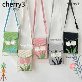 Cherry3 กระเป๋าถือ กระเป๋าใส่โทรศัพท์มือถือ ผ้าถัก ความจุสูง ลายดอกทิวลิป ใช้ซ้ําได้ สําหรับผู้หญิง