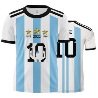 เสื้อกีฬาแขนสั้น ลายทีมชาติฟุตบอล Argentina 3 Star Crown Jersey Massey 10 โอเวอร์ไซซ์ SLC143