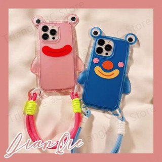 เคสโทรศัพท์มือถือ แบบนิ่ม ลายการ์ตูนหน้ายิ้ม มีสายคล้อง สําหรับ Apple Iphone 14ProMax 13 12 11
