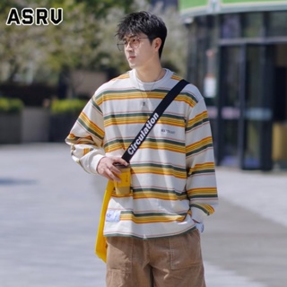 ASRV เสื้อสเวตเตอร์คอกลมไม่มีฮู้ดลายทางแนวย้อนยุคของผู้ชายอเมริกันแนวหลวมสบาย ๆ