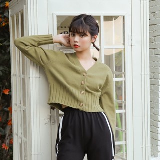 เสื้อแจ็กเก็ตคาร์ดิแกน คอวี ผ้าถัก 1255 ทรงสลิมฟิต แฟชั่นฤดูใบไม้ร่วง สําหรับผู้หญิง WI9C