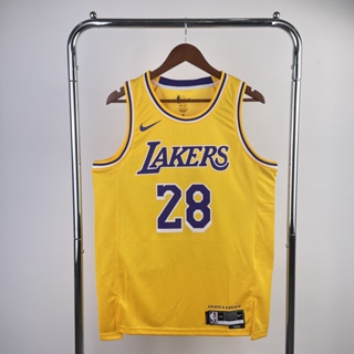 เสื้อกีฬา Lakers Jersey #28Hachimura เสื้อกีฬาบาสเก็ตบอล สีเหลือง No.28 สําหรับผู้ชาย