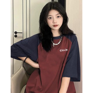 เสื้อยืดแขนสั้น อเนกประสงค์ แฟชั่นฤดูร้อน สไตล์เกาหลี และอเมริกัน เรโทร สําหรับผู้หญิง