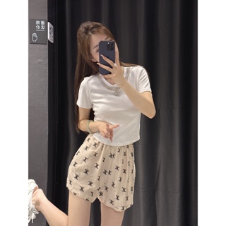 8KYN CEL Beaute 2023 spring and summer new letter logo flocking jacquard shorts womens casual fashion all-match loose elastic waist shorts