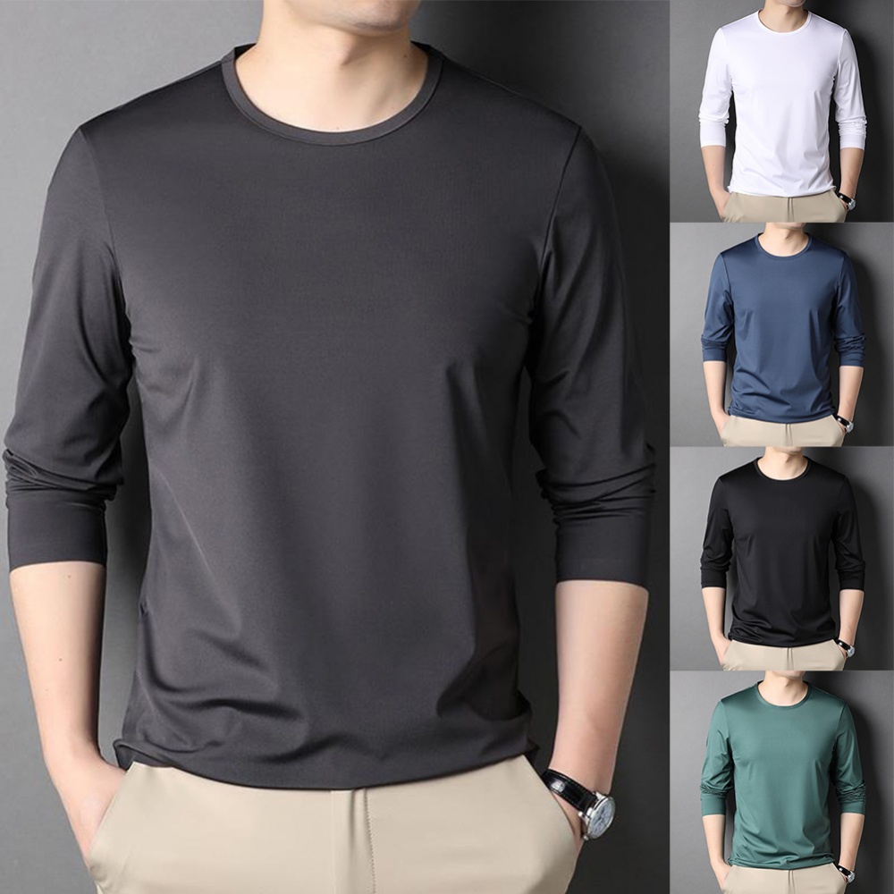 เสื้อเบลาส์ลําลอง-แขนยาว-คอกลม-ผ้าโพลีเอสเตอร์-สําหรับผู้ชาย