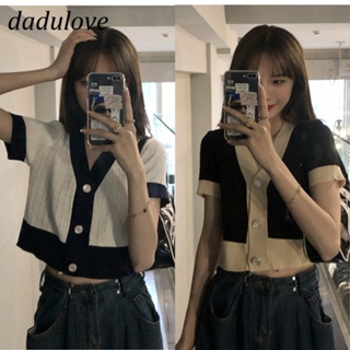 DaDulove💕 2023 New Korean Version of InsV-neck Knitted Short-sleeved Loose plus Size T-shirt 4 Colors Optional