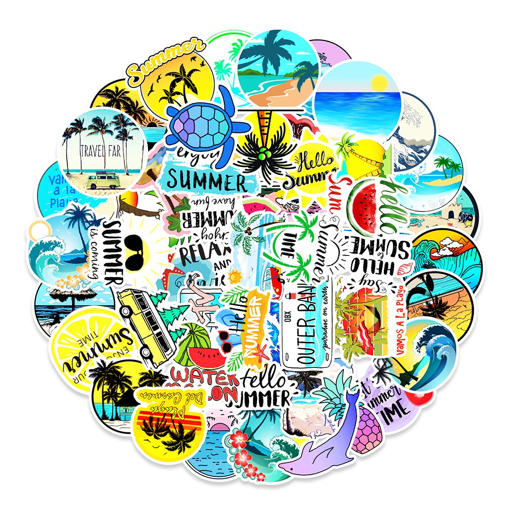 พร้อมส่ง-ins-style-travel-ocean-pattaya-beach-summer-sticker-สติกเกอร์กันน้ำรูปแบบที่แตกต่างกัน-50ชิ้น