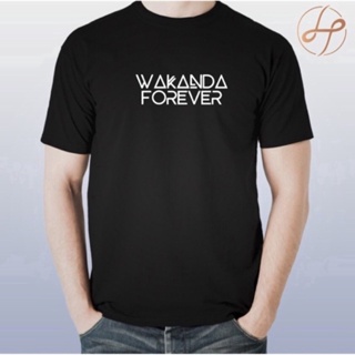 เสื้อยืดคอกลม เสื้อยืดผ้าฝ้าย tshirt เสื้อยืด พิมพ์ลาย Wakanda Forever the black phanter