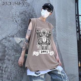 DaDuHey🔥 Mens 2023 New Summer Trendy Sleeveless T-shirt Hong Kong Style Retro Dark Style Fashion All-Match Vest