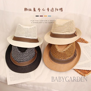 Babygarden-3-6 ปี หมวกฟางเด็ก Unisex หมวกฟางเด็ก สไตล์วินเทจ ปีกม้วน ป้องกันรังสียูวี หมวกกันแดด สําหรับชายหาด ทุกวัน