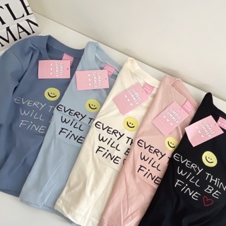 S210 เสื้อครอป ผ้าคอตตอน สไตล์มินิมอล ปัก every thing will be fine