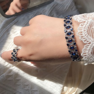 Caibao สร้อยข้อมือ แหวนชุบ 18k สีฟ้า สําหรับผู้หญิง