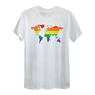 เสื้อยืดโอเวอร์ไซส์Gay Tops Tee T Shirt World Pride Men Unisex  Fitted LGBT Lesbian Rainbow Parade Gift Casual Plus Size