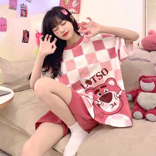 Strawberry Bear New Summer Imitation Cotton Pajamas Womens Short-sleeved Thin Section Simple Sweet Cute Home Service