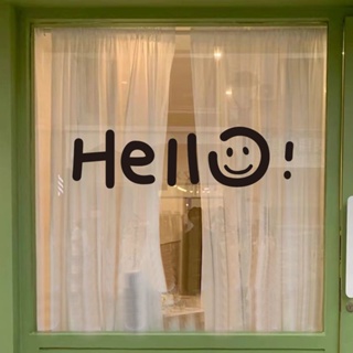 สติกเกอร์กระจกเซลฟี่ ลาย Hello Glass Door and Window น่ารัก กันชน สําหรับติดตกแต่งผนังบ้าน ร้านกาแฟ