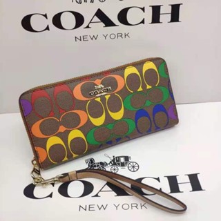 Long Zip Around Wallet C4537 กระเป๋าสตางค์ผู้หญิง แท้ COAC H กระเป๋าสตางค์ซิปยาว กระเป๋าใส่เหรียญสีรุ้ง