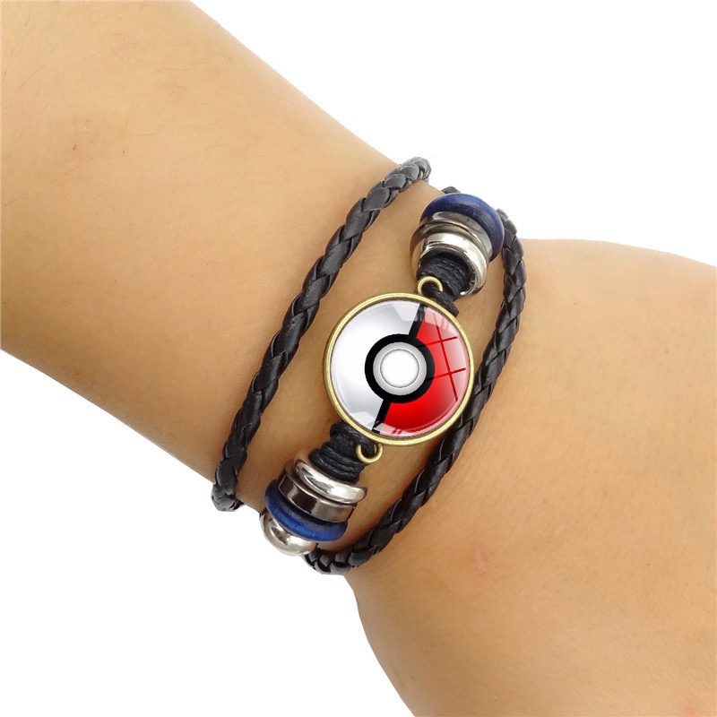 สร้อยข้อมือหนังถัก-หลายชั้น-รูปโปเกม่อน-โปเกบอล-สไตล์วินเทจ-เครื่องประดับ