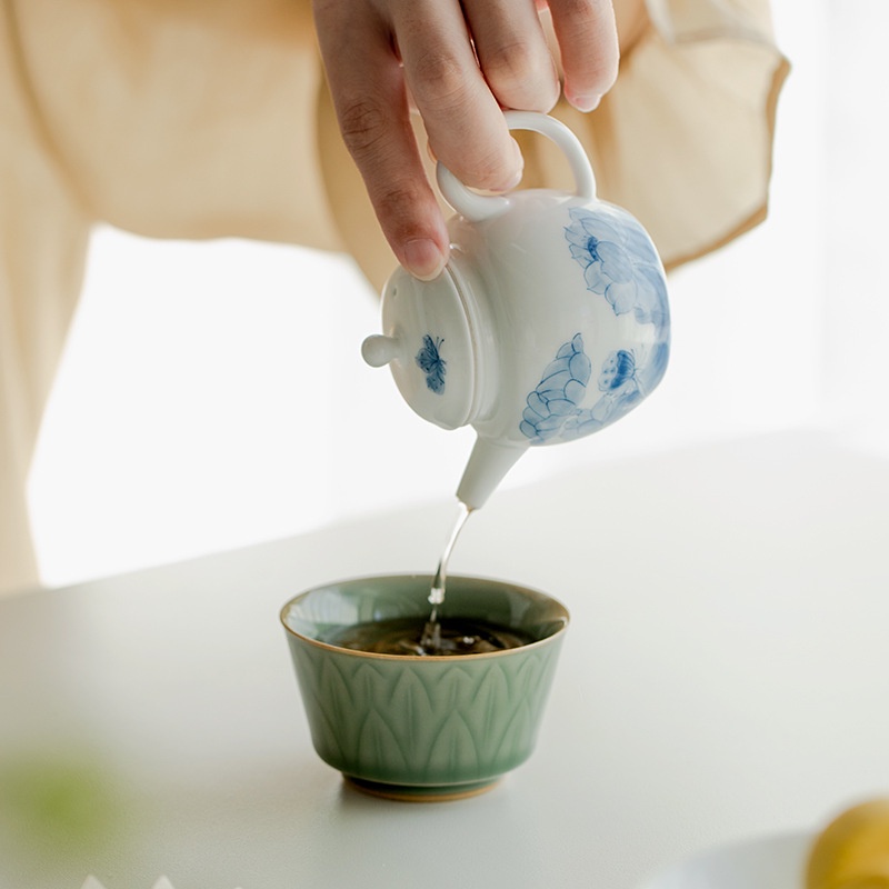 ชุดถ้วยชา-ลายดอกบัว-แบบเต็มสี-เหมาะกับของขวัญ-สําหรับครัวเรือน
