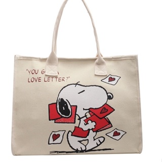 กระเป๋าถือ กระเป๋าสะพายไหล่ ผ้าแคนวาส ทรงโท้ท ขนาดใหญ่ จุของได้เยอะ ลายการ์ตูน Snoopy แฟชั่นสําหรับสตรี เหมาะกับการพกพาช็อปปิ้ง