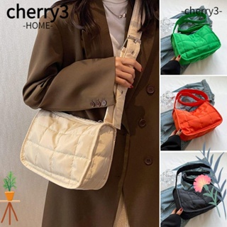 Cherry3 กระเป๋าสะพายไหล่ กระเป๋าถือ ผ้าฝ้าย สีพื้น สําหรับสตรี