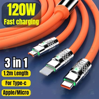 3 in 1 120W Fast Cable สายชาร์จ USB สายซิลิโคนเหลว Universal Cable