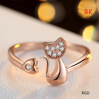 Bk แหวนชุบเงิน รูปตาแมวน่ารัก สําหรับผู้หญิง