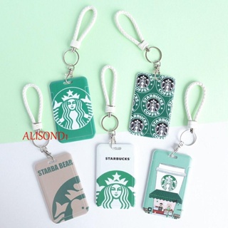 Alisond1 กระเป๋าใส่บัตรเครดิต ลายการ์ตูนน่ารัก สําหรับผู้หญิง บัตรพนักงาน บัตรรถบัส Starbucks สีเขียว