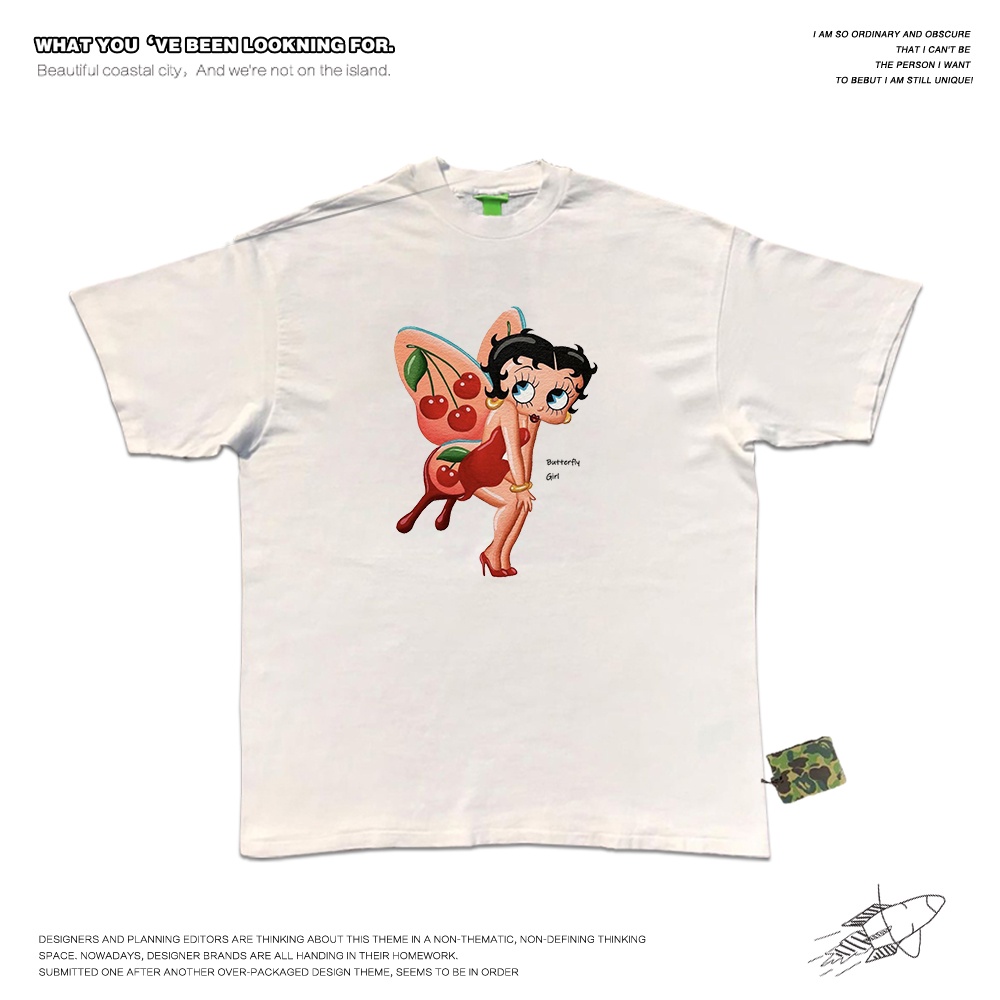 เสื้อยืดแขนสั้น-ผ้าฝ้าย-พิมพ์ลาย-betty-boop-แฟชั่นสําหรับสตรี