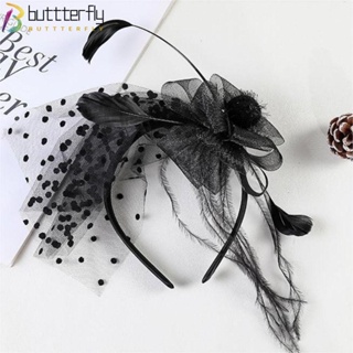 Buttterfly ที่คาดศีรษะ แต่งขนนก ลูกไม้ ดอกไม้ คอสเพลย์ ปาร์ตี้ งานแต่งงาน วันแห่งความตาย ฮาโลวีน ยาว เครื่องแต่งกายแฟชั่น ผ้าคลุมศีรษะ สีดํา ผู้หญิง