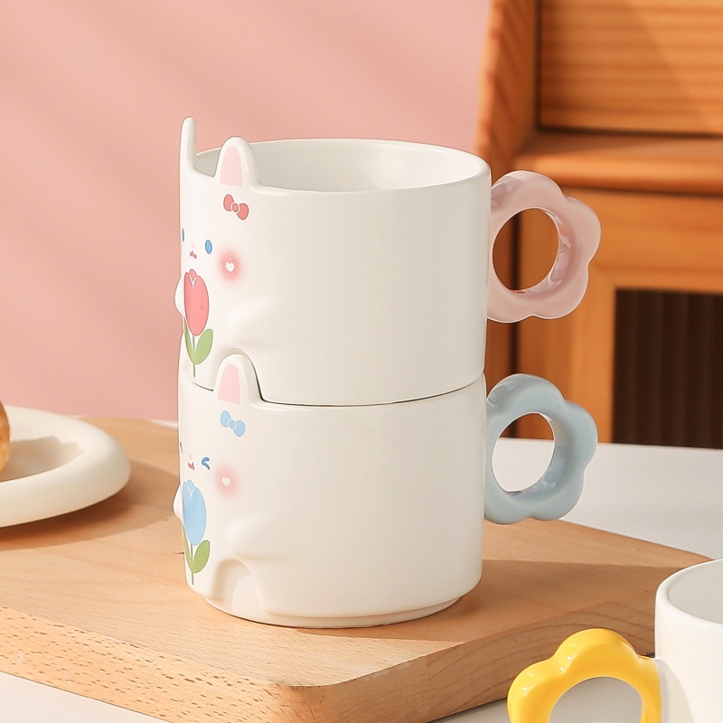 แก้วกาแฟเซรามิค-ลายการ์ตูนกระต่าย-ดอกทิวลิป-สไตล์เกาหลี-เหมาะกับใส่อาหารเช้า-อาหารเช้า-สําหรับนักเรียนหญิง