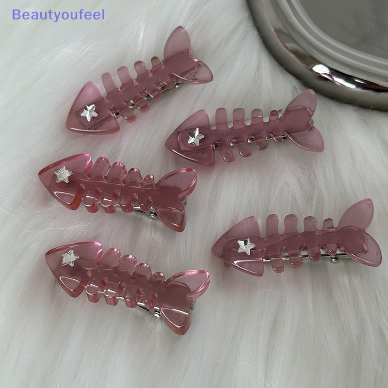 beautyoufeel-กิ๊บติดผม-รูปก้างปลาน่ารัก-สีชมพู-y2k-เครื่องประดับ-สําหรับผู้หญิง