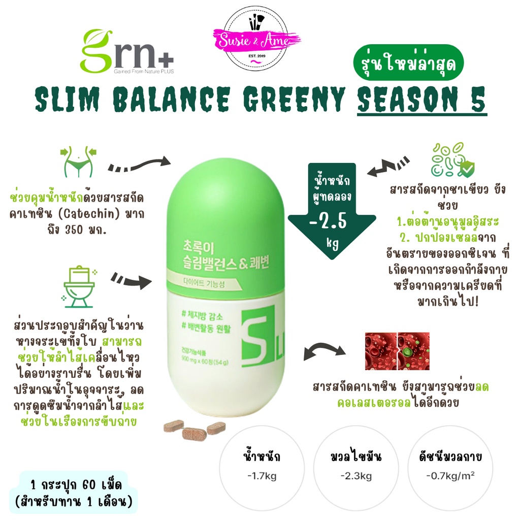 ภาพสินค้าพร้อมส่ง  GRN + Season5 Slim Balance วิตามินลดน้ำหนักเกาหลี วิตามินจองกุก bts jungkook บังทัน จากร้าน sukiezz บน Shopee ภาพที่ 2