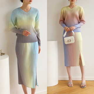 2MUAY PLEAT เซ็ทพลีทคุณภาพ GRADIENT PRINTED PLEAT SET 4 สี รุ่น GJO8822/GJO9212 FREE SIZE