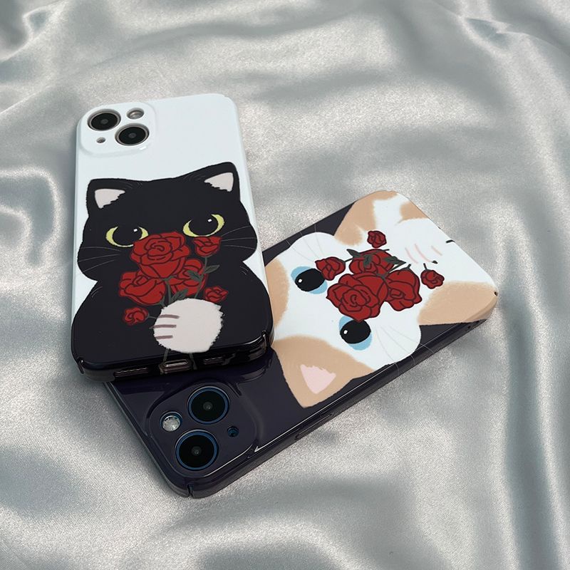 เคสโทรศัพท์มือถือแบบแข็ง-ลายแมว-ดอกกุหลาบ-สําหรับ-iphone-14-13pro-12-11-7-8xsxr-rtj5