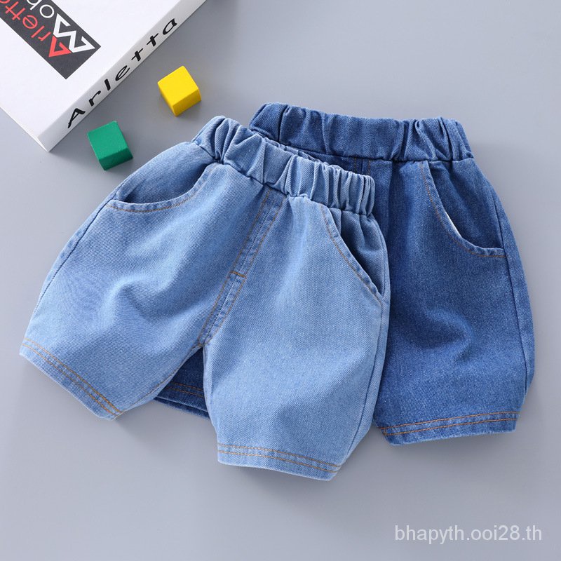 กางเกงยีนส์ผ้าฝ้ายขาสั้นสำหรับเด็กเอวสม็อค-ผ้านิ่ม-สุดเท่-กางเกงยีนส์แบบเปิดของเด็กชายและเด็กหญิง-sl402168