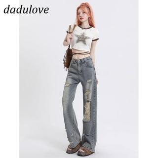 DaDulove💕 New Korean Version of Ins Retro Washed Ripped Jeans High Waist Loose Wide Leg Pants Large Size Trousers