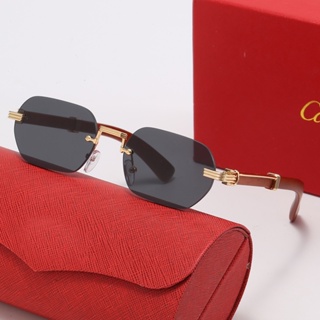 Cartier แว่นตากันแดด ไร้กรอบ ลายไม้เทียม ป้องกันแสงสีฟ้า สําหรับผู้ชาย และผู้หญิง UV400