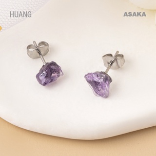 Asaka ต่างหูสตั๊ด อเมทิสต์ธรรมชาติ ไม่สม่ําเสมอ วินเทจ สีม่วง คริสตัล หิน สําหรับผู้หญิง