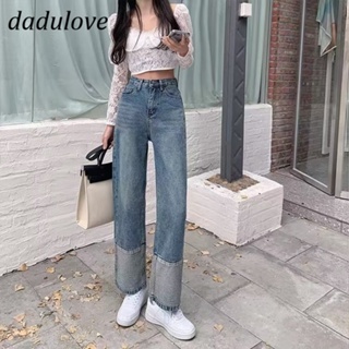 DaDulove💕 New Korean Version of Ind Roll Edge Retro Jeans Niche High Waist Wide Leg Pants Large Size Trousers
