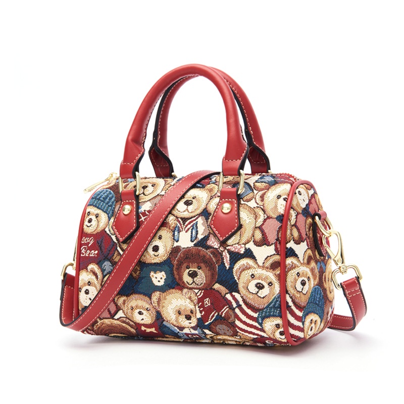 กระเป๋าถือ-กระเป๋าสะพายไหล่-ผ้าแคนวาส-ลายหมีน่ารัก-แฟชั่นสําหรับสตรี